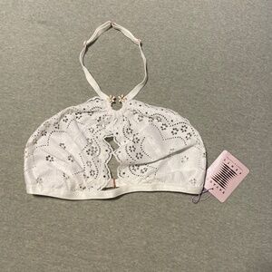 Savage X Fenty White Bombshell Broderie Lace Halter Bralette Large L